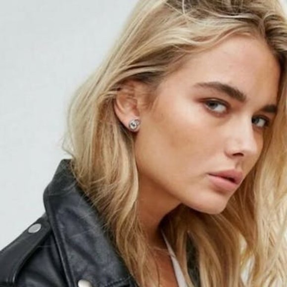 Michael Kors Silver Tone Pave Crystal Padlock Logo Earring Studs - Picture 5 of 5